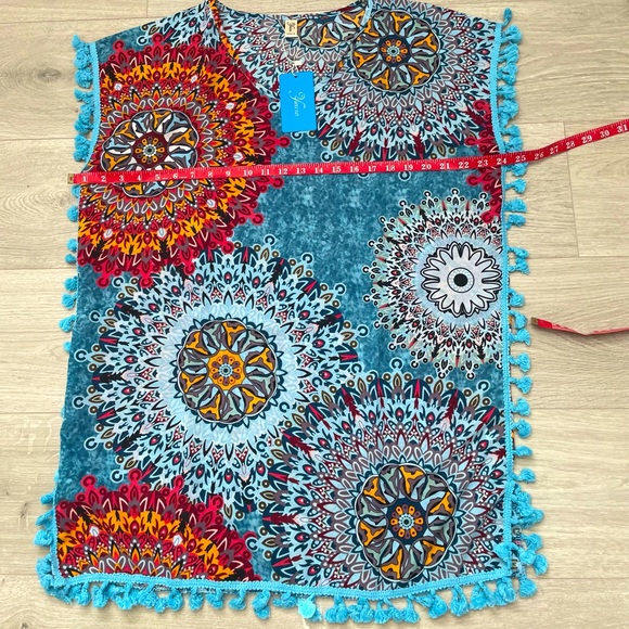 Blue Red Orange Cover Up Swim Beach Pool - Picture 4 of 7